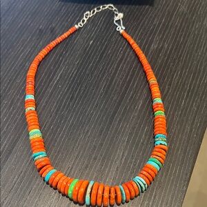Jay King Mine Finds HS Disc Stone  Red Coral and Turquoise Beaded Necklace  -NEW